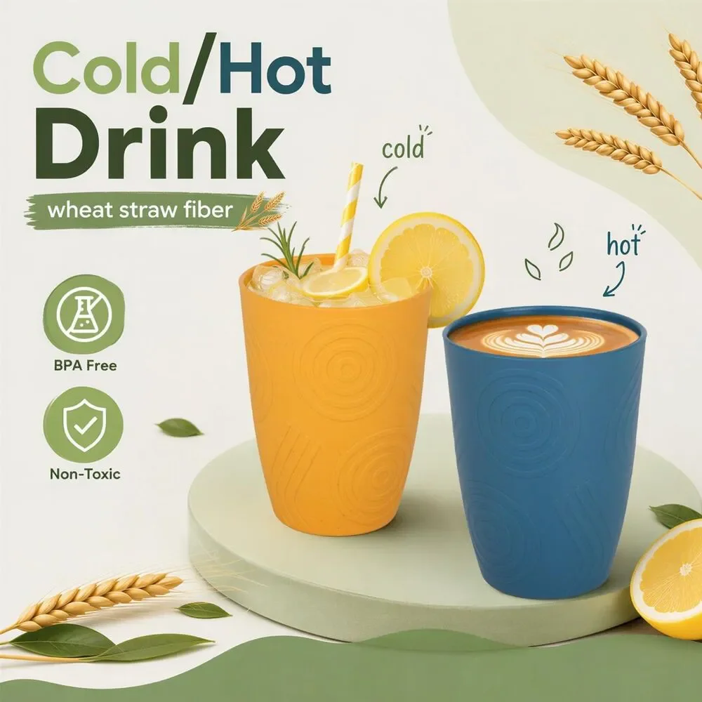 16oz Wheat Straw Cups Set of 8 Reusable Unbreakable Dishwasher Safe Multicolor